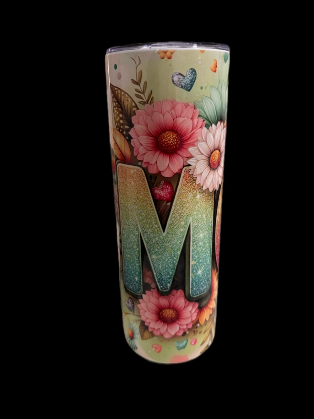 Monogram 'M' Floral Glitter Tumbler - Green/Pink
